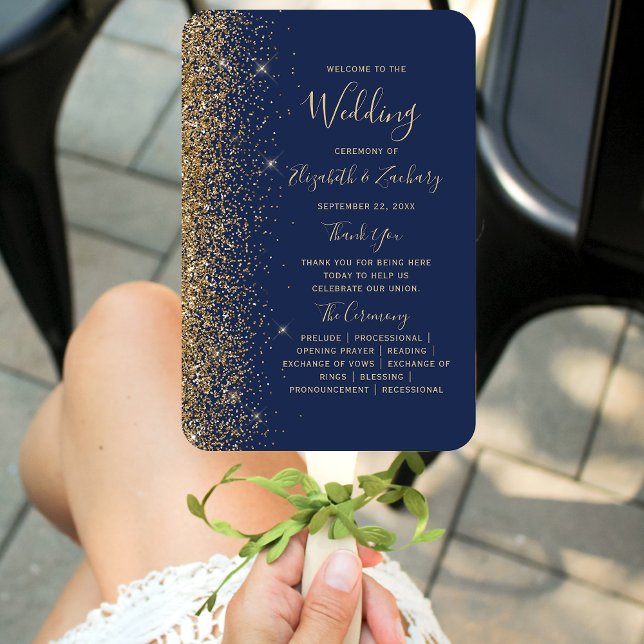 Leque Programa de Casamento com Borda de Brilho Dourado  (Criador carregado)