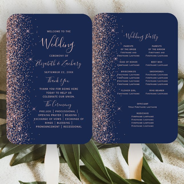Leque Programa de Casamento com Borda de Brilho em Doura (Criador carregado)