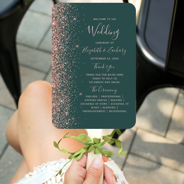 Leque Programa de Casamento com Borda de Brilho em Doura (Criador carregado)