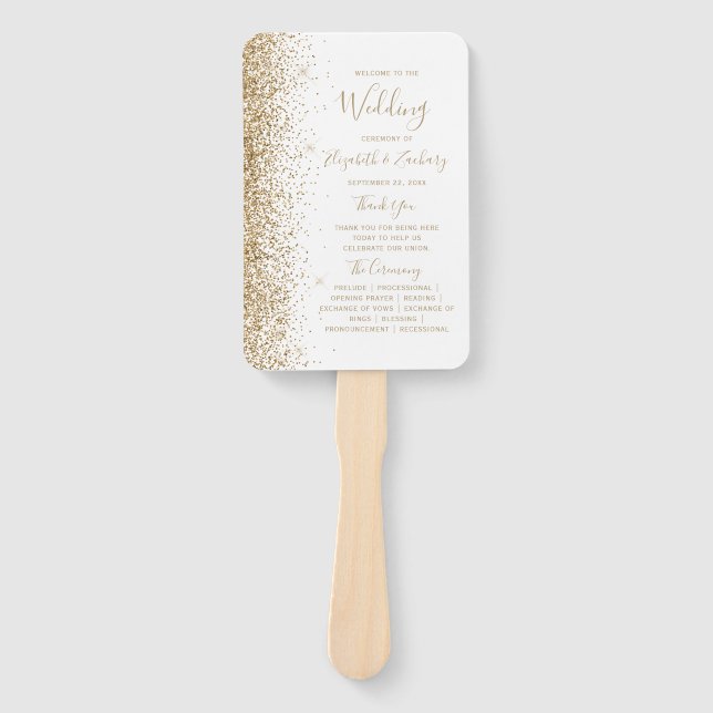 Leque Programa de Casamento com Borda de Brilho em Ouro  (Frente)