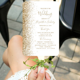 Leque Programa de Casamento com Borda de Brilho em Ouro 