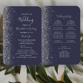 Leque Programa de Casamento com Borda de Brilho Prata Az