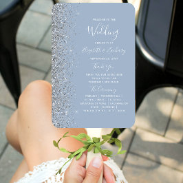 Leque Programa de Casamento com Borda de Brilho Prata Az