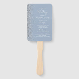 Leque Programa de Casamento com Borda de Brilho Prata Az