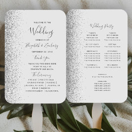 Leque Programa de Casamento com Borda de Brilho Prateado