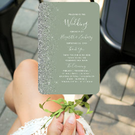 Leque Programa de Casamento com Borda de Brilho Prateado