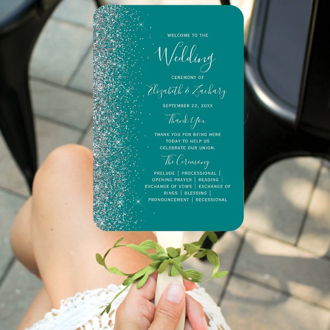 Leque Programa de Casamento com Borda de Glitter Azul Ve (Criador carregado)
