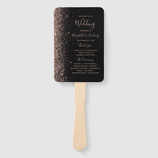 Leque Programa de Casamento com Borda de Glitter Dourado (Frente)