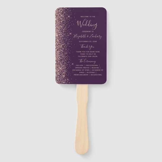 Leque Programa de Casamento com Borda de Glitter Dourado (Frente)