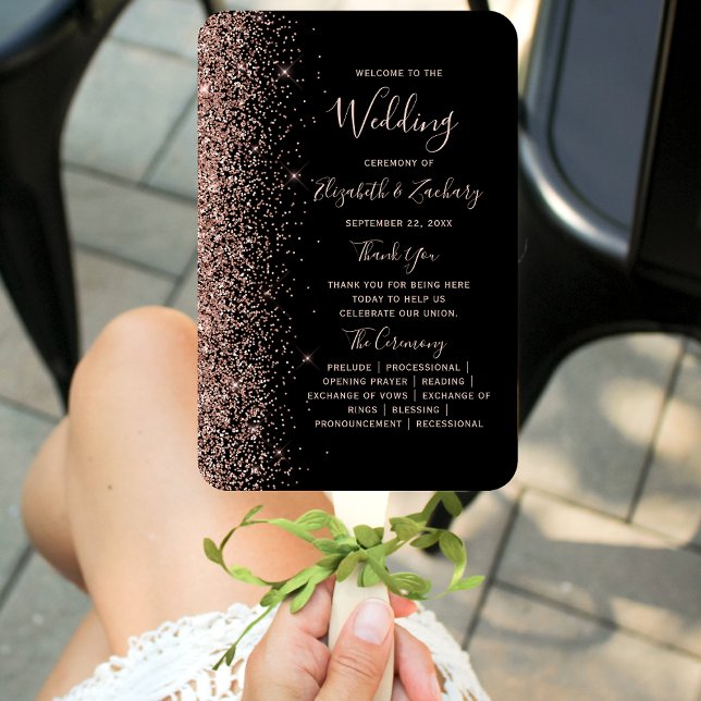 Leque Programa de Casamento com Borda de Glitter Dourado (Criador carregado)