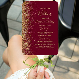 Leque Programa de Casamento com Borda de Glitter Dourado
