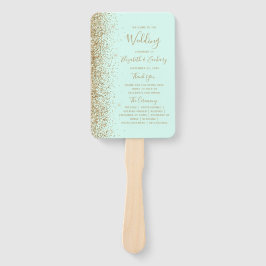 Leque Programa de Casamento com Brilho Dourado e Verde M