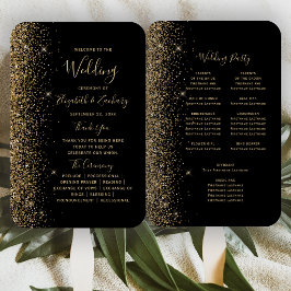 Leque Programa de Casamento com Brilho Dourado na Borda