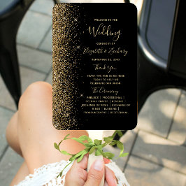 Leque Programa de Casamento com Brilho Dourado na Borda