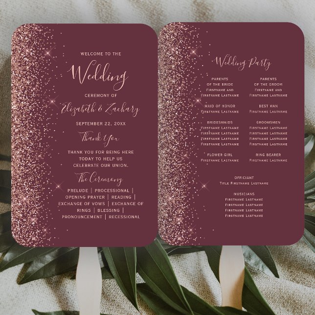 Leque Programa de Casamento com Brilho em Ouro Rosa Borg (Criador carregado)