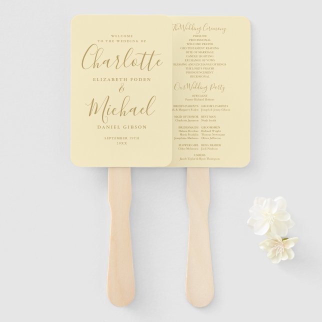 Leque Programa de casamento com caligrafia característic (Frente e Verso)