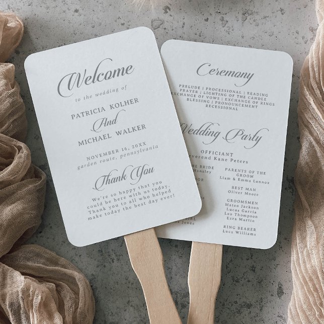 Leque Programa de Casamento com Caligrafia Clássica Chic (Criador carregado)