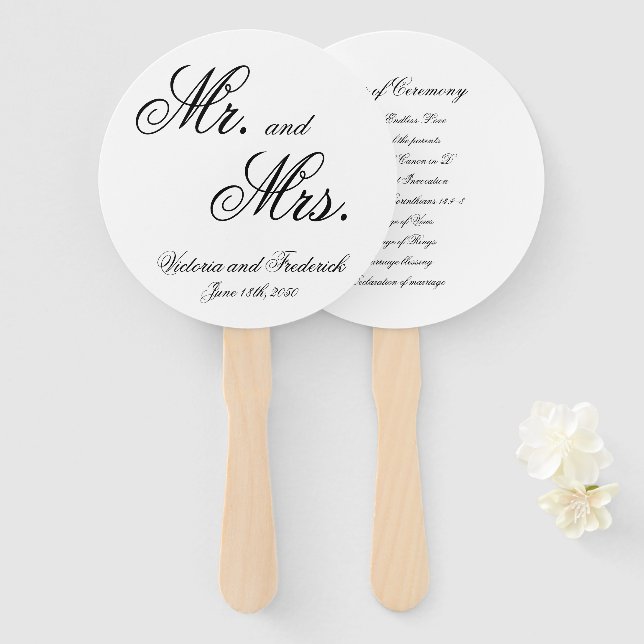 Leque Programa de Casamento com Caligrafia Elegante para (Frente e Verso)