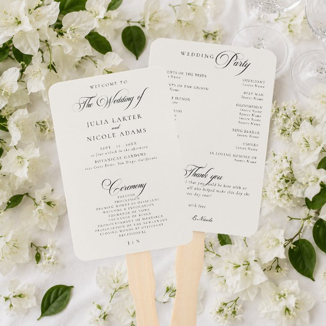 Leque Programa de Casamento com Caligrafia em Marfim Pre (Criador carregado)