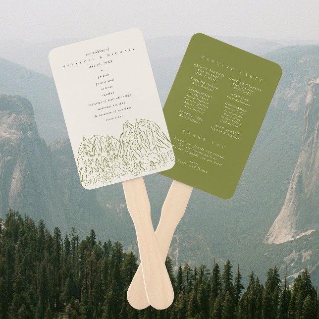 Leque Programa de Casamento com Desenho de Linha do Parq (Yosemite National Park Line Art Wedding Program Hand Fan)