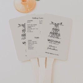 Leque Programa de Casamento com Desenhos à Mão