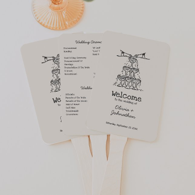 Leque Programa de Casamento com Desenhos à Mão (Criador carregado)