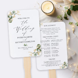 Leque Programa de Casamento com Folhagens Douradas Elega