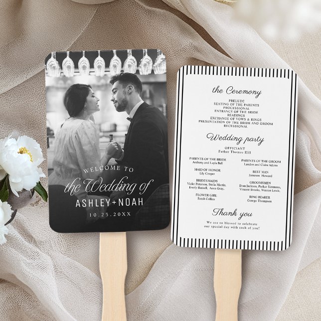 Leque Programa de Casamento com Foto de Roteiro de Class (Simple Elegant Classy Script Photo Wedding Program Hand Fan)