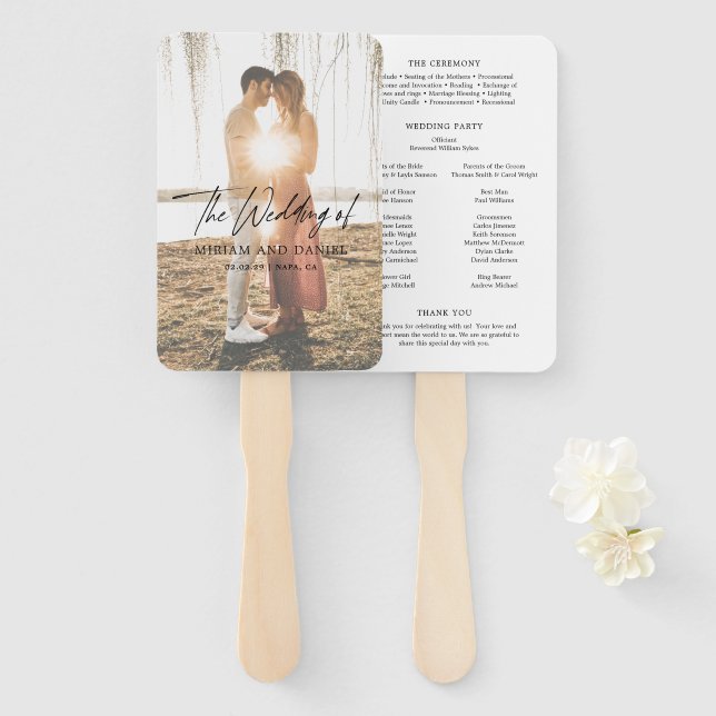 Leque Programa de Casamento com Foto Minimalista Moderna (Frente e Verso)