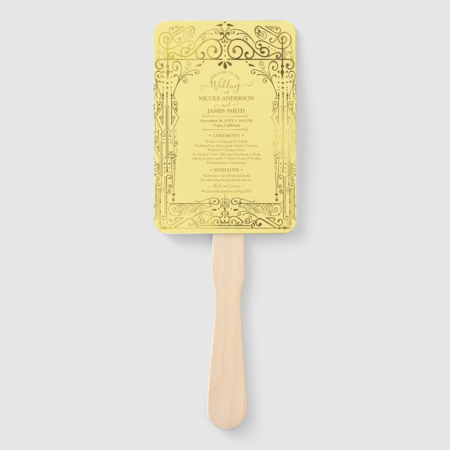 Leque Programa de Casamento com Gelado de Deco Dourado A (Frente)