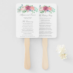 Leque Programa de Casamento com Grinalda Floral Rosa Rom