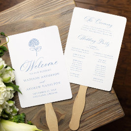 Leque Programa de Casamento com Hortênsias Azuis Clássic