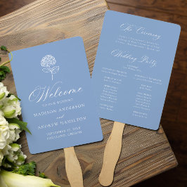 Leque Programa de Casamento com Hortênsias Azuis Clássic