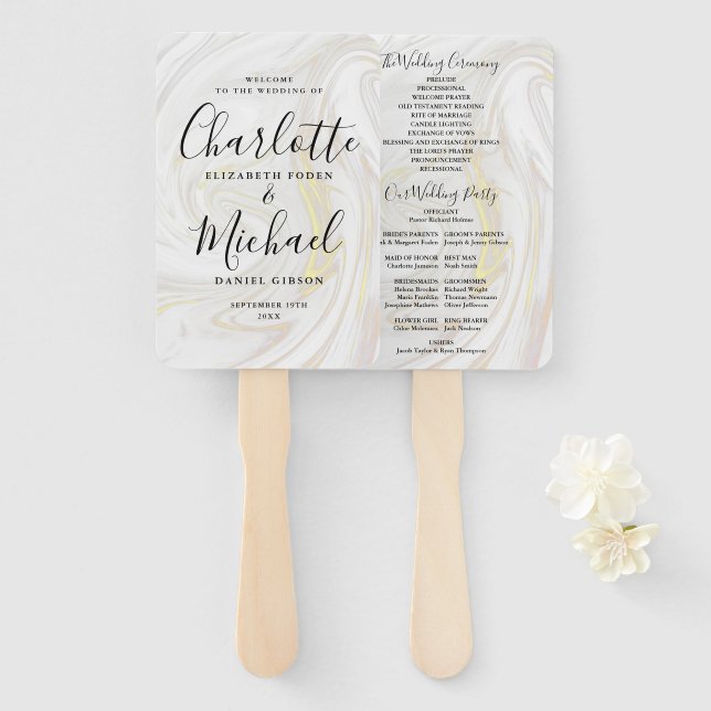 Leque Programa de Casamento com Letra de Assinatura em M (Frente e Verso)
