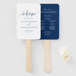 Leque Programa de Casamento com Letra de Caligrafia Azul