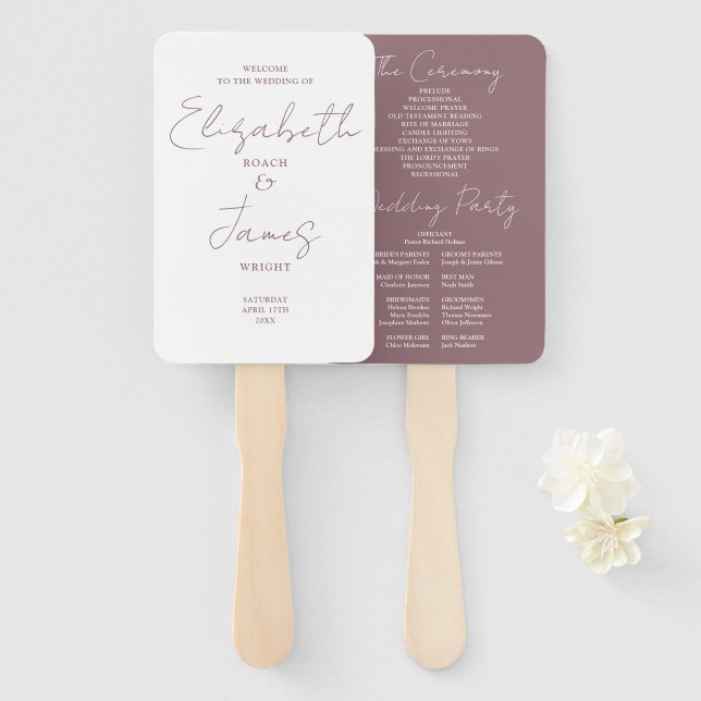 Leque Programa de Casamento com Letra Moderna Minimalist (Frente e Verso)
