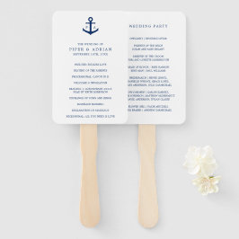 Leque Programa de Casamento com Monograma de Âncora Azul