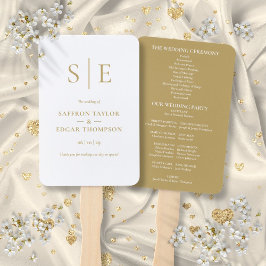 Leque Programa de Casamento com Monograma Dourado Modern