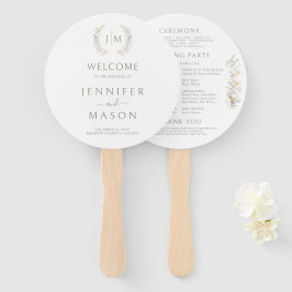 Leque Programa de Casamento com Monograma e Flores Neutr