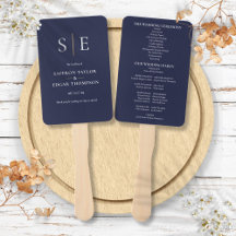 Programa de Casamento com Monograma em Azul Marinh