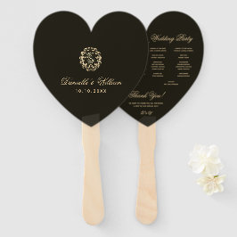 Leque Programa de Casamento com Monograma em Coroa de Ou