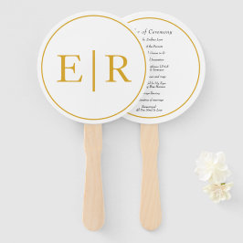 Leque Programa de Casamento com Monograma em Dourado Ele