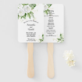 Leque Programa de Casamento com Rosas Brancas e Resedá