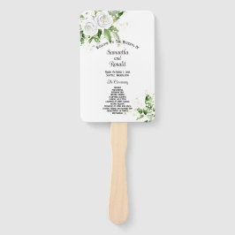 Leque Programa de Casamento com Rosas Brancas e Reseda