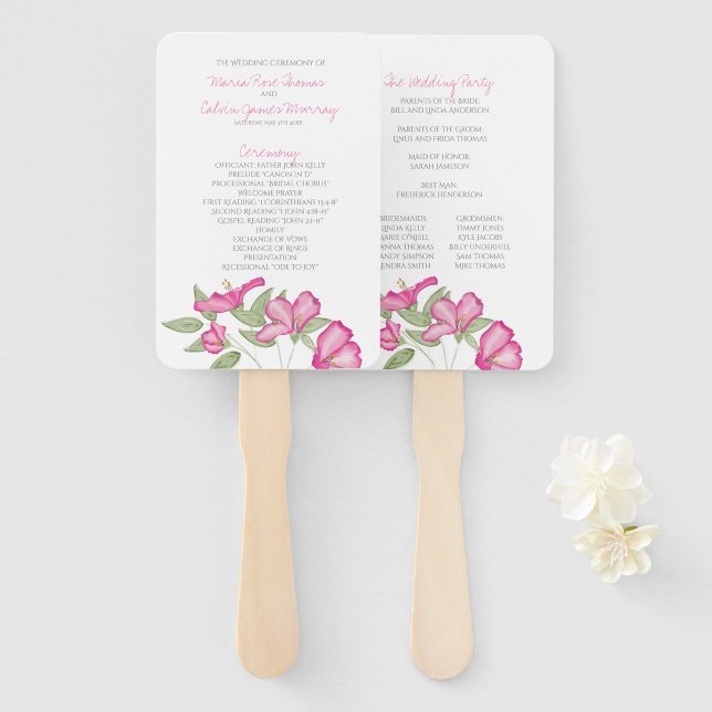 Leque Programa de Casamento com Ventiladores da Azalea (Frente e Verso)