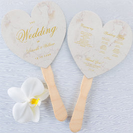 Leque Programa de Casamento Coração Caligrafia Dourado M