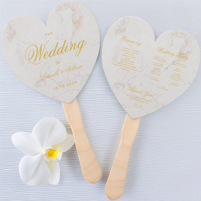 Leque Programa de Casamento Coração Caligrafia Dourado M (Criador carregado)