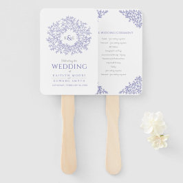 Leque programa de casamento da arte do monograma azul