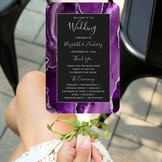 Leque Programa de Casamento Dark Purple Silver Ágata (Criador carregado)