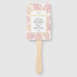 Leque Programa de casamento das folhas tropicais dourada